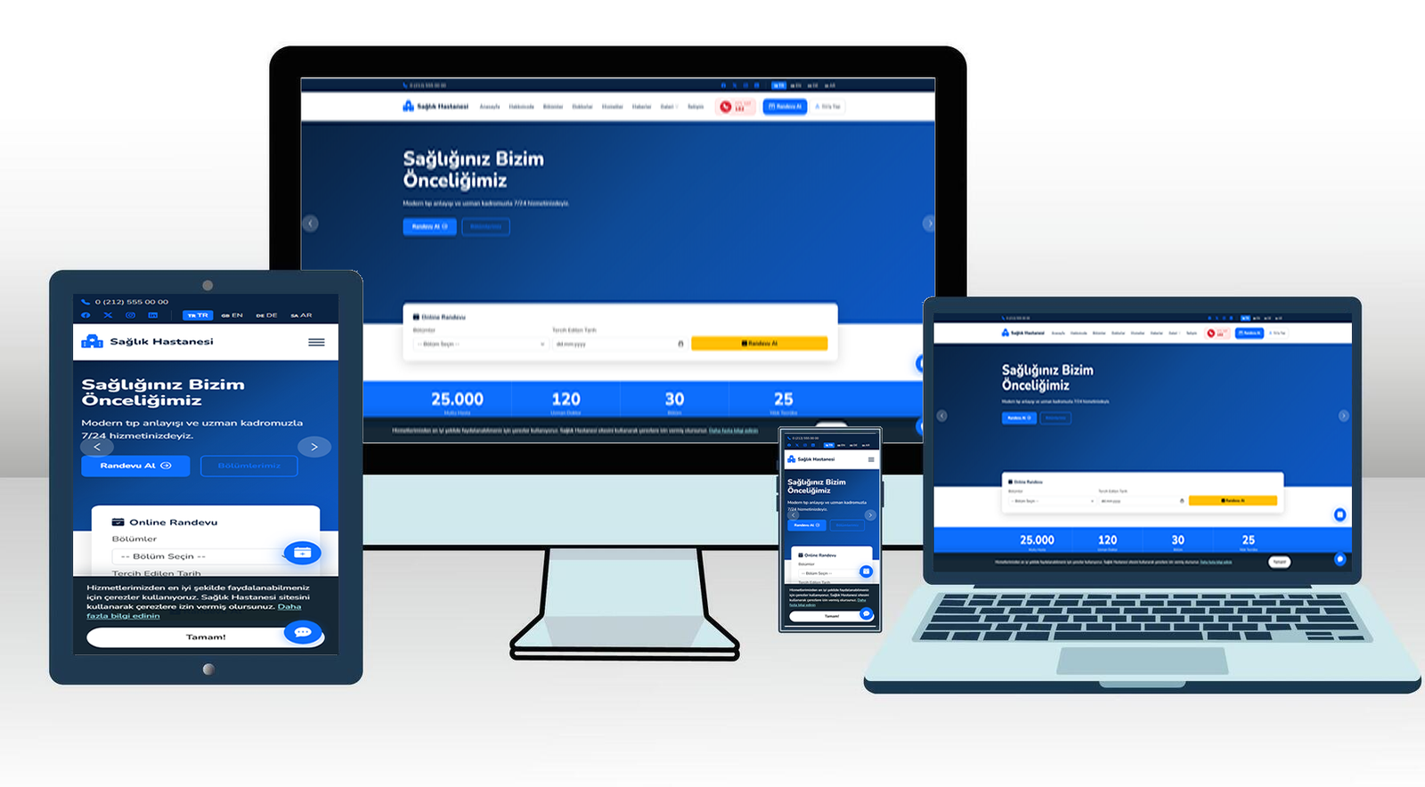 Hastane Web Sitesi Scripti | Yeni Dil Sistemli, Bölümler, Doktor Kadrosu, Online Randevu ve 724 Hizmet